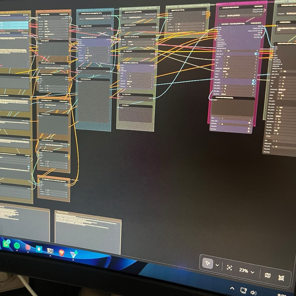 ComfyUI node workflow open on a monitor