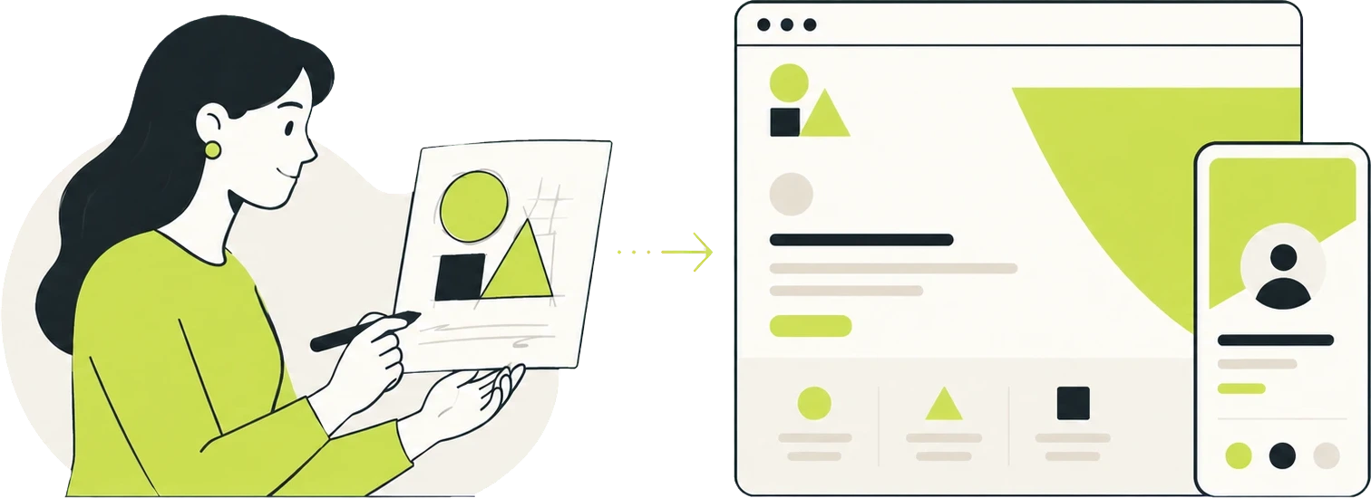 Diseñadora transformando una identidad visual en una web adaptable a ordenador y móvil